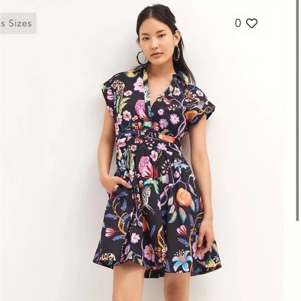 $170 Anthropologie Maeve Floral Mini Dress Jungle Zebra Fruit Size 6 Z359-59